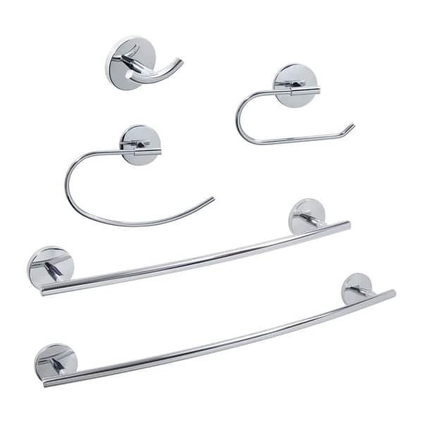Dyconn Faucet Polished Chrome Bathroom Accessory Set 18 24 Inch Towel Bars Toilet Paper Holder Robe Hook And Towel Ring Overstock 9480963