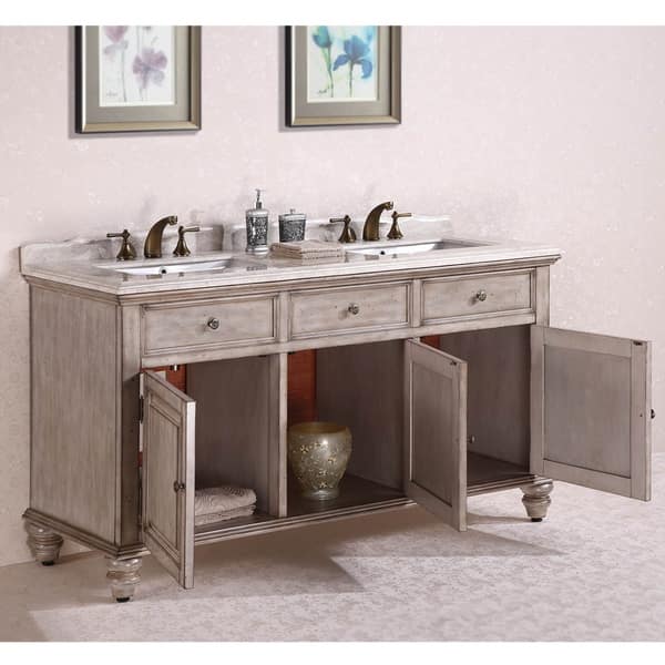 Legion Furniture Breccia Oniciata Marble Top 67-Inch Antique White Double  Sink Bathroom Vanity With Turned Bun Feet - Bed Bath & Beyond - 9481242