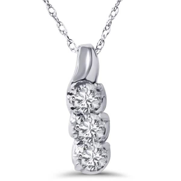 slide 1 of 4, 14k White Gold 1/3ct TDW 3-stone Diamond Pendant Necklace