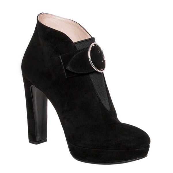 Prada Women's Black Suede Bucklestrap Platform Booties