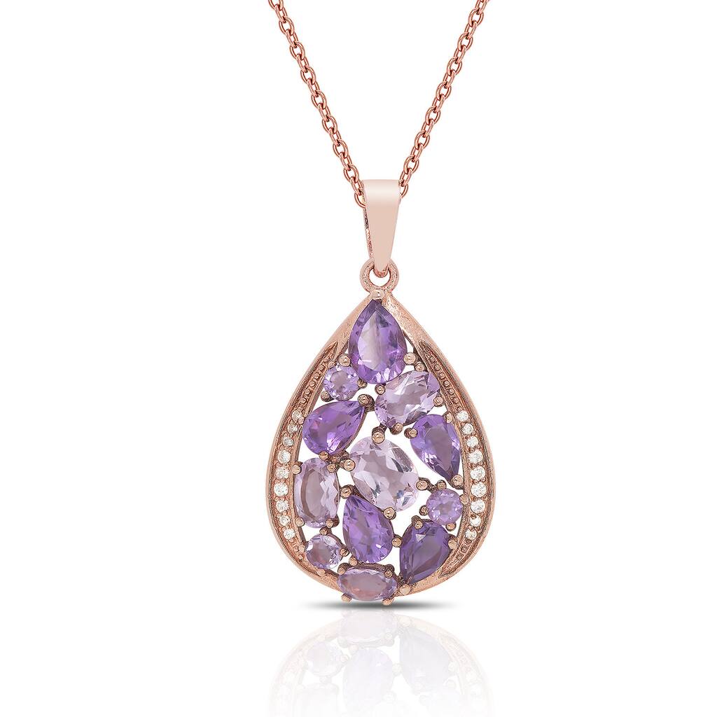 Dolce Giavonna Rose Gold Over Sterling Silver Amethyst and Cubic Zirconia Necklace