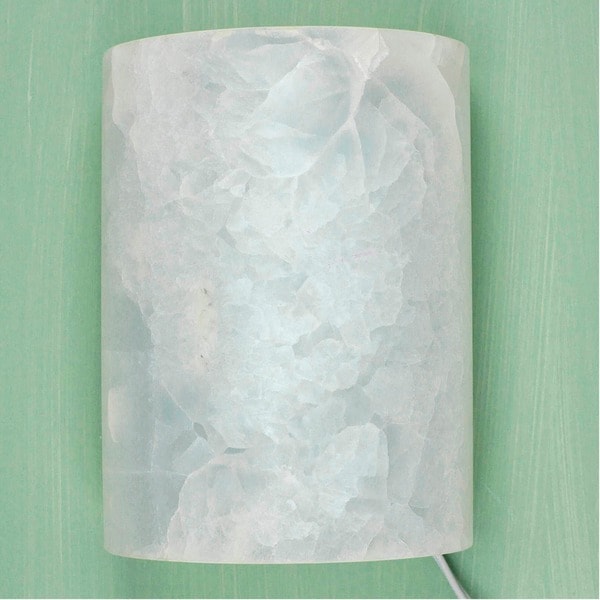 Handmade Onyx Puebla Twilight White Stone Wall Sconce (Mexico)