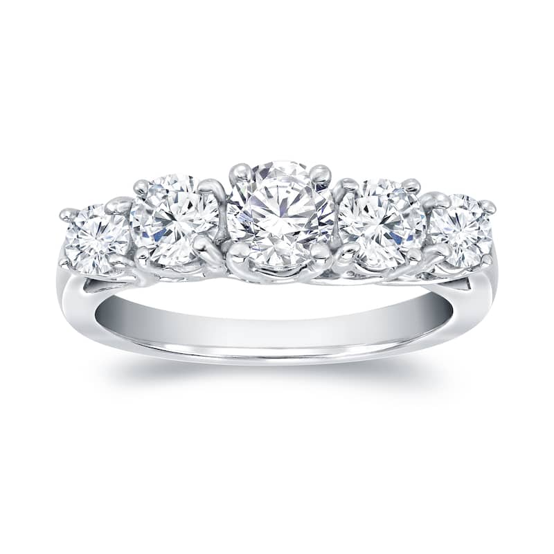 Auriya 14k Gold 1 1/2ctw Round 5-Stone Diamond Engagement Ring - White - 4