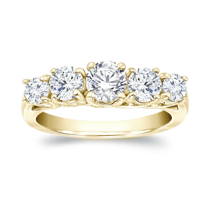 Auriya 14k Gold 1 1/2ctw Round 5-Stone Diamond Engagement Ring - Yellow - 4
