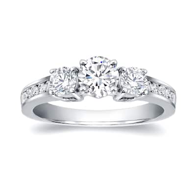 Auriya 14k Gold 1 1/3ctw Round 3-Stone Diamond Engagement Ring Certified