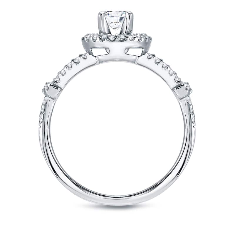 Auriya 14k Gold 1 1/2ctw Modern Round Halo Diamond Engagement Ring Set