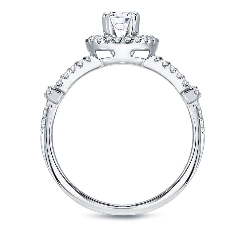 Auriya 14k Gold 1 1/2ctw Modern Round Halo Diamond Engagement Ring Set