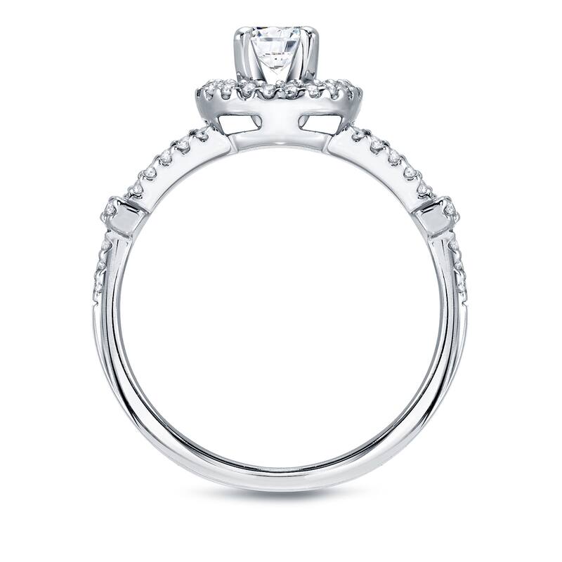 Auriya 14k Gold 1 1/4ctw Modern Round Diamond Halo Engagement Ring Set