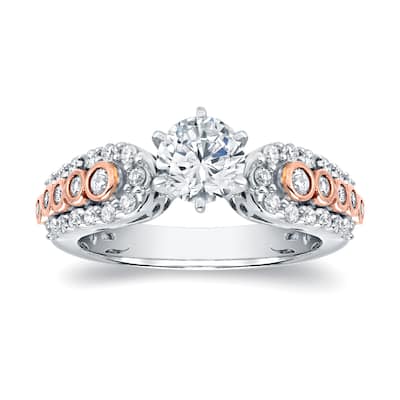 Auriya Modern 1 1/2ct TDW Round Diamond Engagement Ring 14k Two-Tone Rose Gold