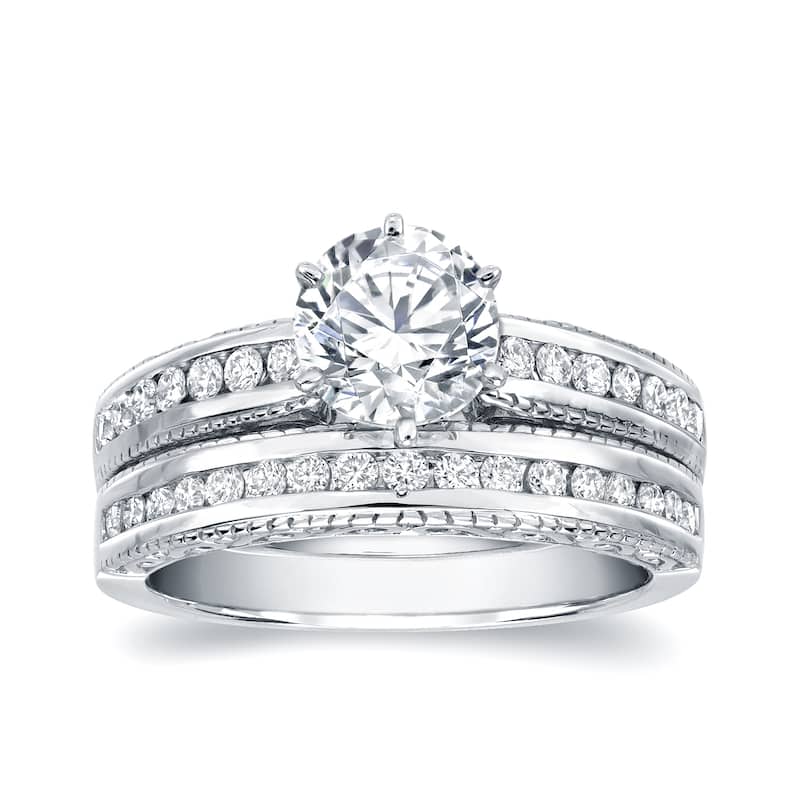 Auriya 14k Gold 1ctw Vintage Round Diamond Engagement Ring Set