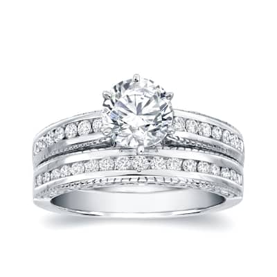 Auriya 14k Gold 1ctw Vintage Round Diamond Engagement Ring Set