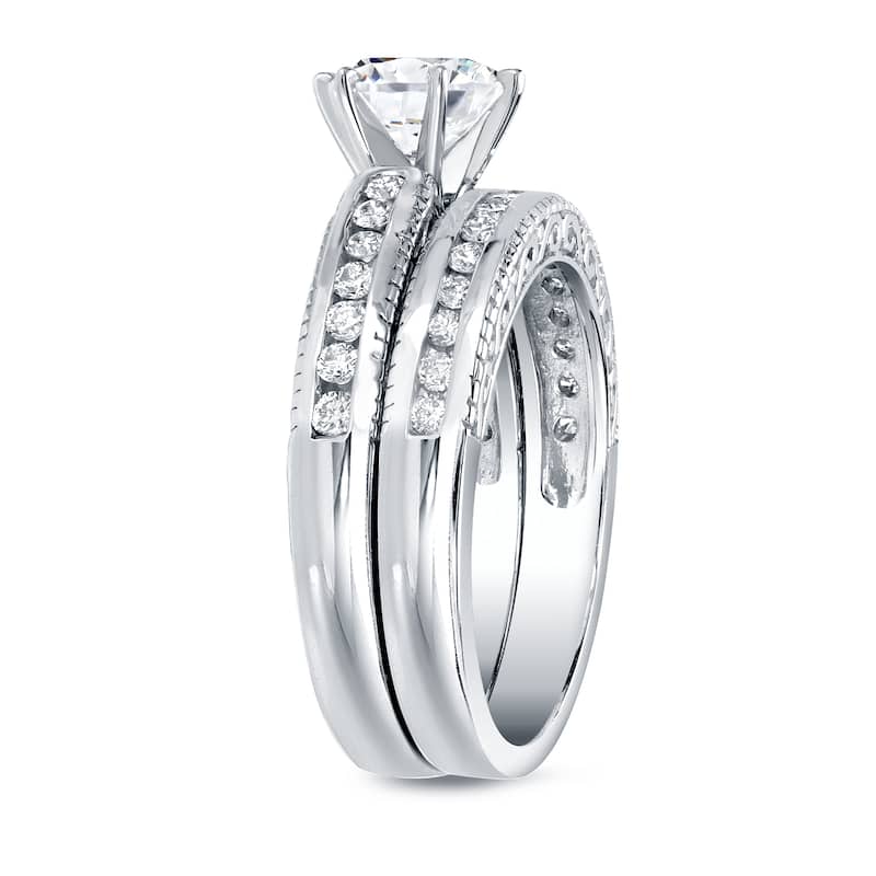 Auriya Vintage Inspired 1 1/2ct TDW Round Diamond Engagement Ring Set 14K Certified