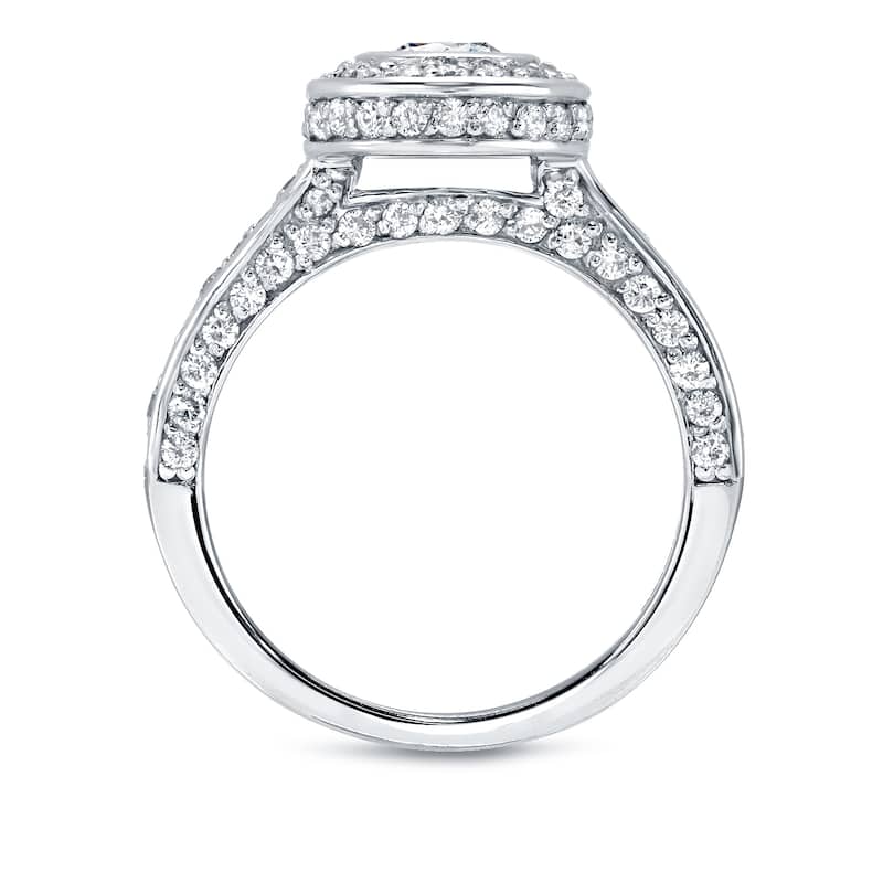 Auriya Double Edge 1 1/2ct TDW Bezel-Set Diamond Halo Engagement Ring 14k White Gold (H-I, SI1-SI2)