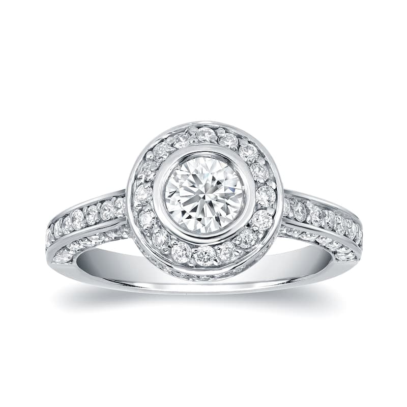 Auriya Double Edge 1 1/2ct TDW Bezel-Set Diamond Halo Engagement Ring 14k White Gold (H-I, SI1-SI2)