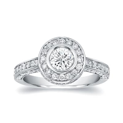 Auriya Double Edge 1 1/2ct TDW Bezel-Set Diamond Halo Engagement Ring 14k White Gold (H-I, SI1-SI2)