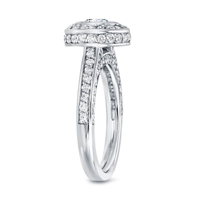 Auriya Double Edge 1 1/2ct TDW Bezel-Set Diamond Halo Engagement Ring 14k White Gold (H-I, SI1-SI2)