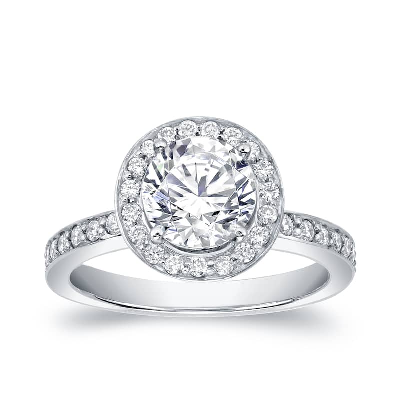 Auriya 14k Gold 1 1/2ctw Halo Diamond Engagement Ring Certified