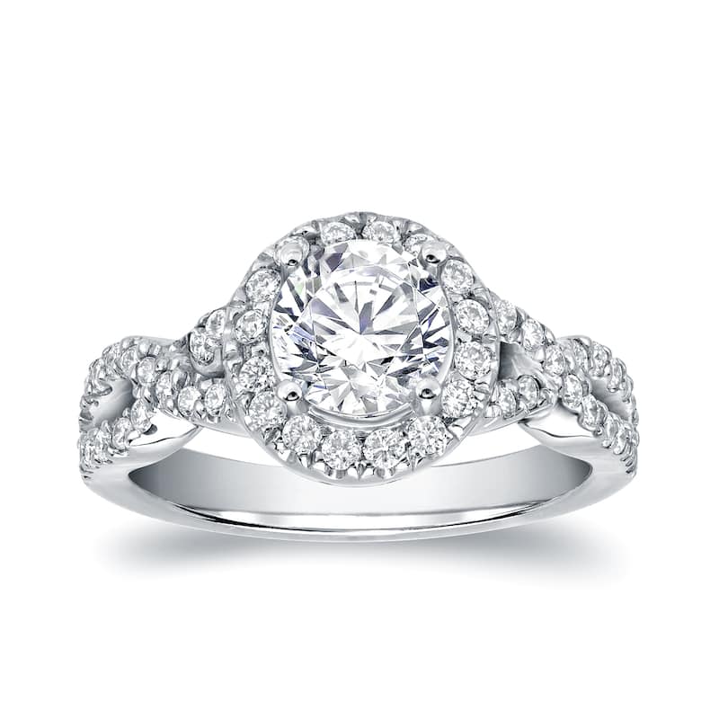 Auriya 14k Gold Modern Round 1 1/4ctw Halo Diamond Engagement Ring Certified