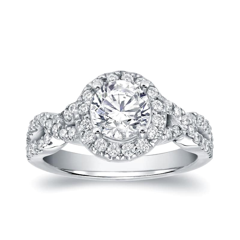 Auriya 14k Gold Modern Round 1 1/4ctw Halo Diamond Engagement Ring Certified - White - 4