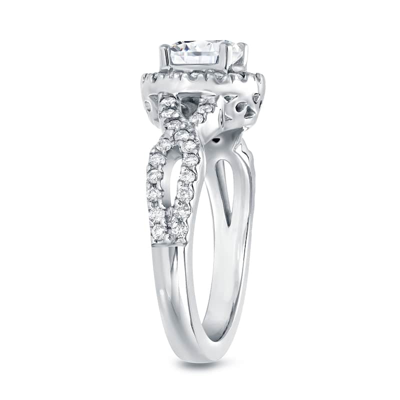 Auriya 14k Gold Modern Round 1 1/4ctw Halo Diamond Engagement Ring Certified
