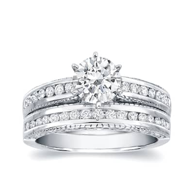 Auriya 14k Gold Vintage Inspired 1 1/4ctw Round Diamond Engagement Ring Set Certified