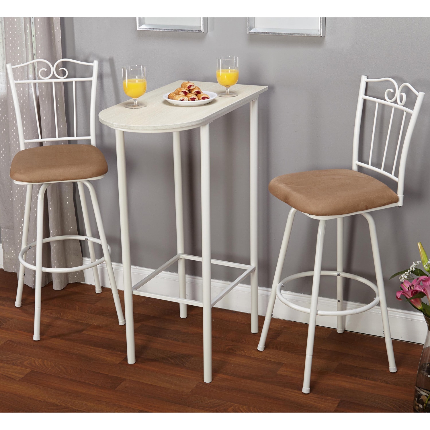 Simple Living 3 piece White Ortega Pub Set