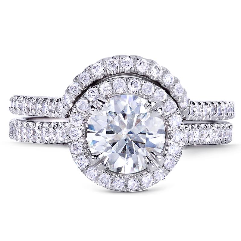 Annello by Kobelli White Gold 1 1/2ct TGW Round Moissanite and Diamond Halo Bridal Rings Set