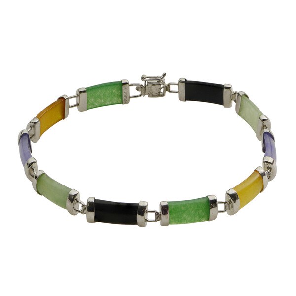 Shop Sterling Silver Multi-colored Jade Gemstone 8-inch Bracelet - Free ...