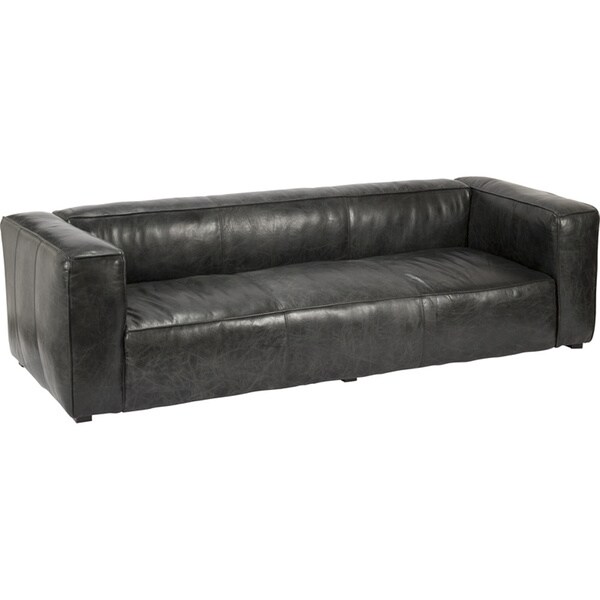 Aurelle Home Rustic Vintage Black Top Grain Leather Sofa Free