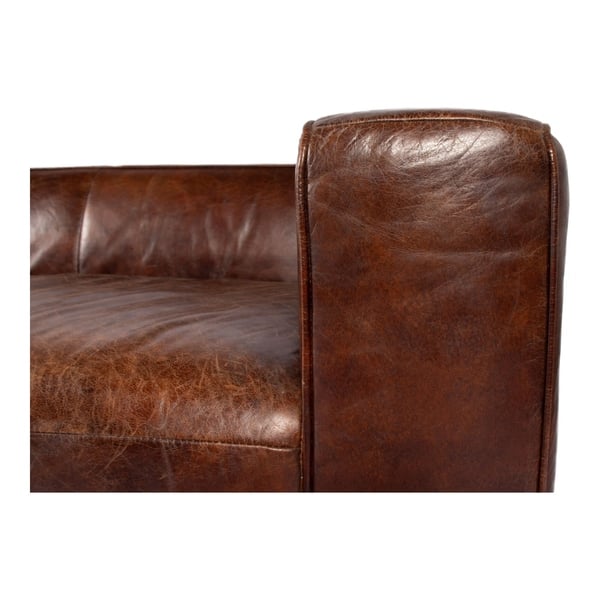Aurelle Home Rustic Vintage Brown Top Grain Leather Sofa Brown Top Grain Leather Sofa