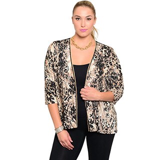 Shop The Trends Women's Plus Size Leopard 3/4-sleeve Open Front Cardigan