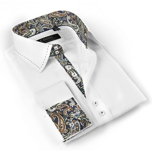 Coogi Luxe Mens White/ Paisley Button Down Dress Shirt