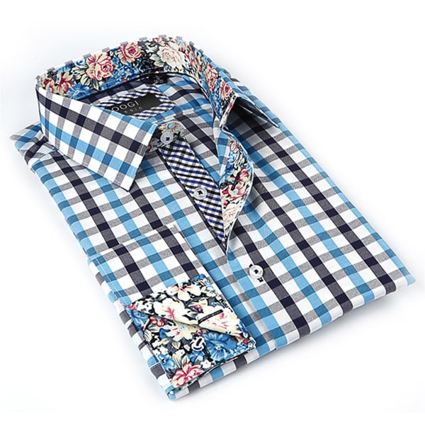 Coogi Luxe Mens White/ Aqua Button Down Dress Shirt  