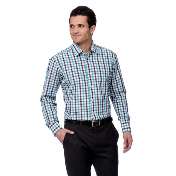 Shop Coogi Luxe Men's White/ Black/ Blue Button Down Dress Shirt - On ...