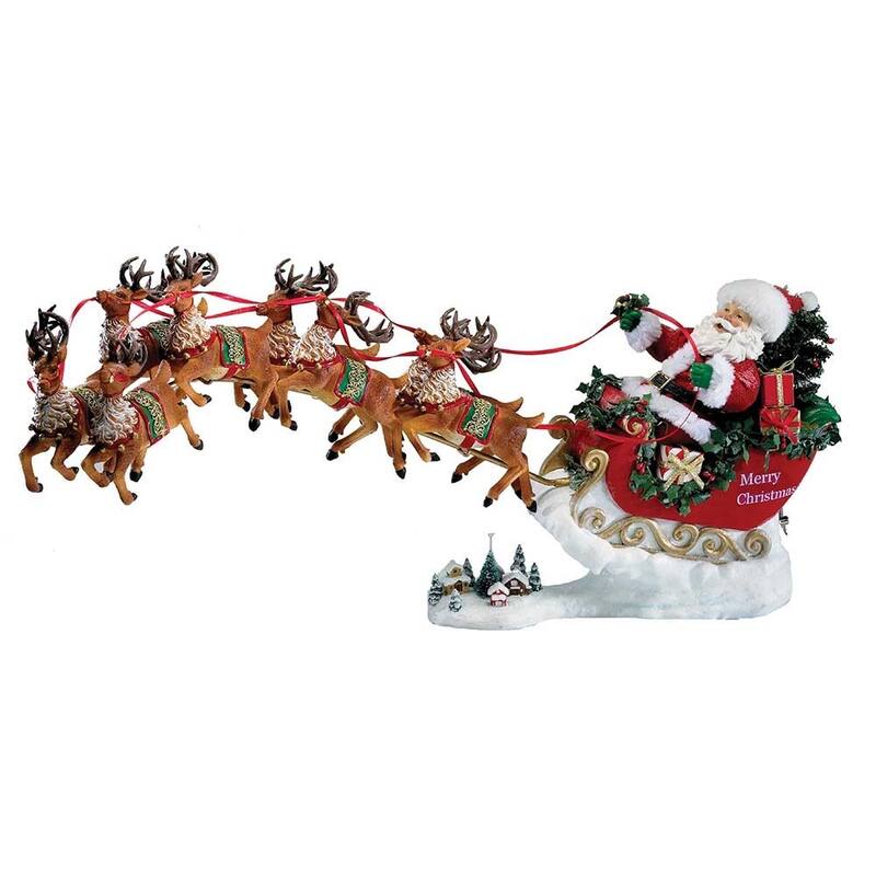 Kurt Adler 24-Inch Fabriché Musical Santa with Eight Reindeer, Set of 2 Pieces