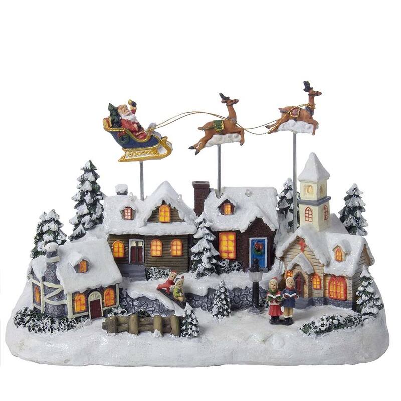Kurt Adler 12-Inch Battery Operated Musical LED Village with Santa and Deer