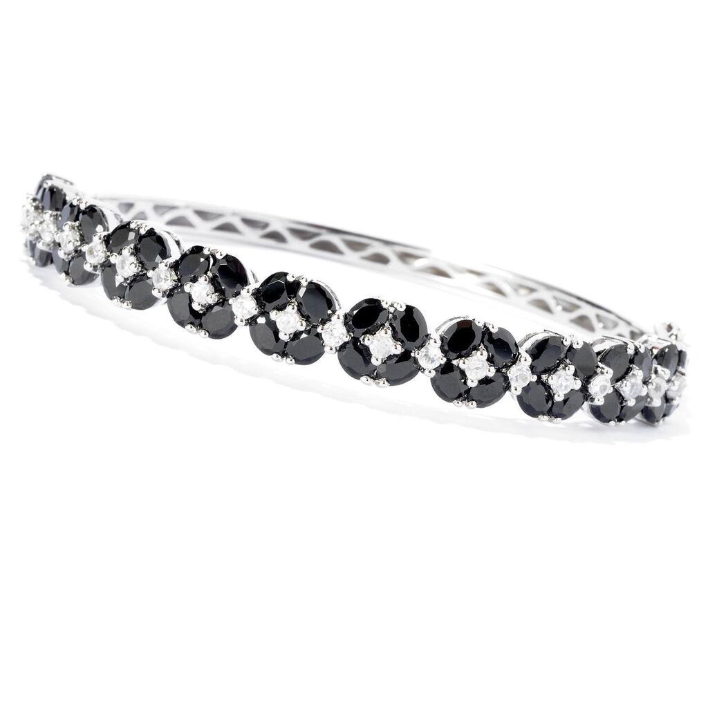 Sterling Silver Black Spinel and Cubic Zirconia Hinged Bracelet