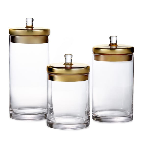 Glass Canisters with Gold or Silver Lids (Set of 3) - Overstock - 9488396