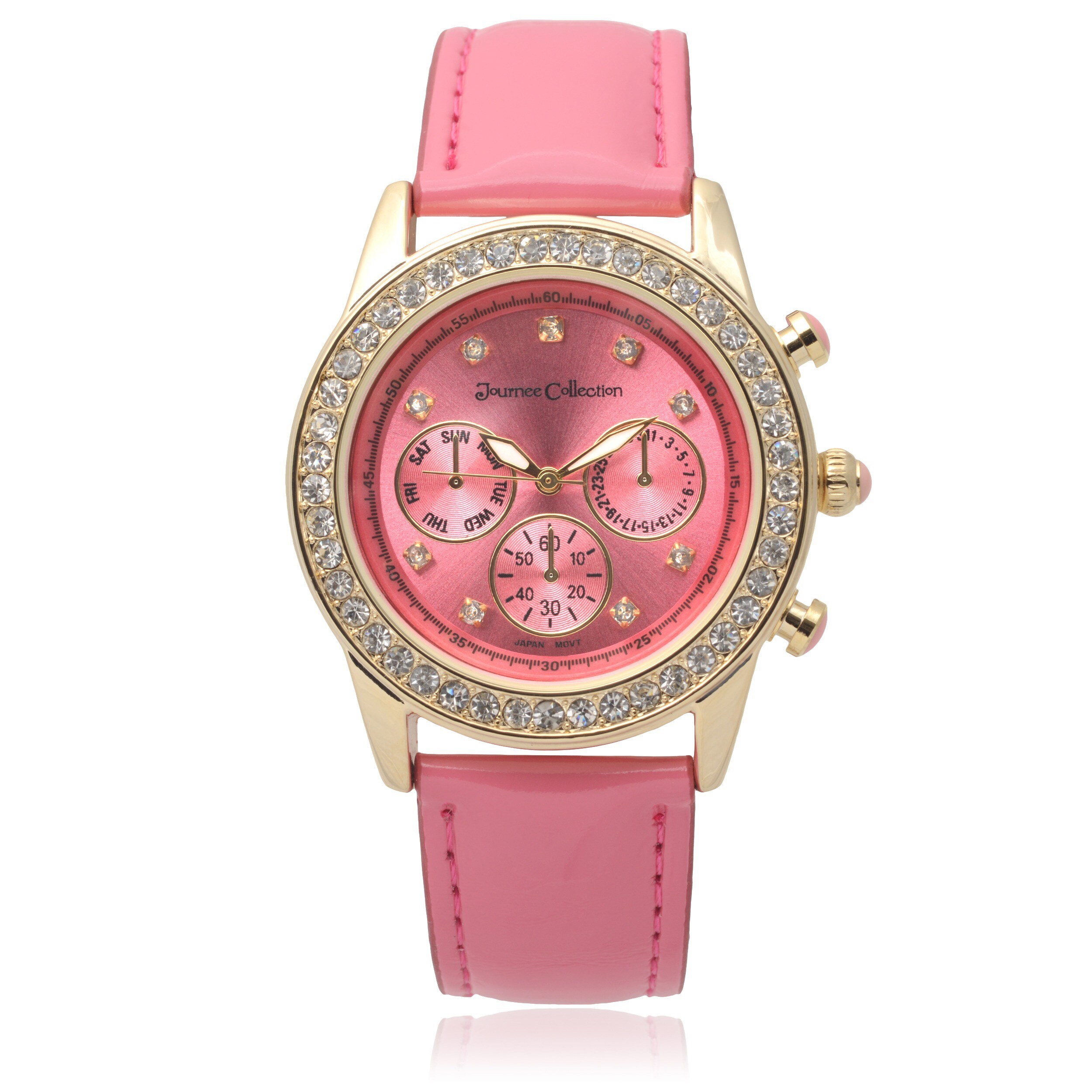 Journee Collection Womens Rhinestone Accent Round Watch  