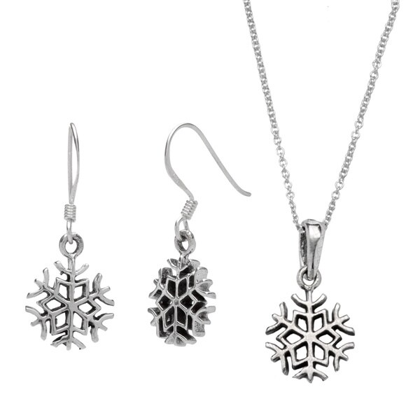 Journee Collection Sterling Silver Snowflake Earrings And Journee Collection Sterling Silver Snowflake Earrings And Necklace Set