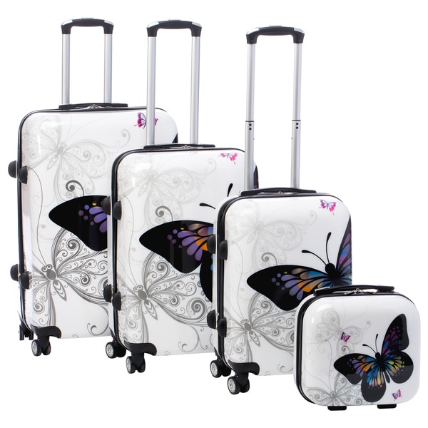 Shop World Traveler Butterfly 4-piece Hardside Spinner Luggage Set with ...