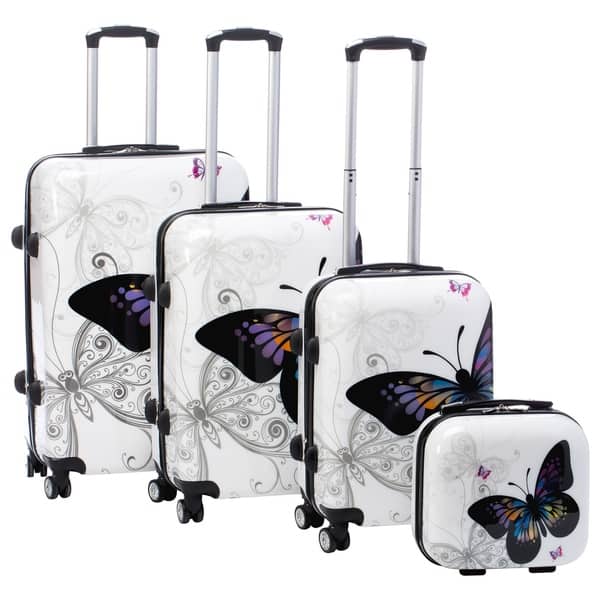 slide 13 of 14, Butterfly 4-piece Hardside Spinner Luggage Set with TSA Lock