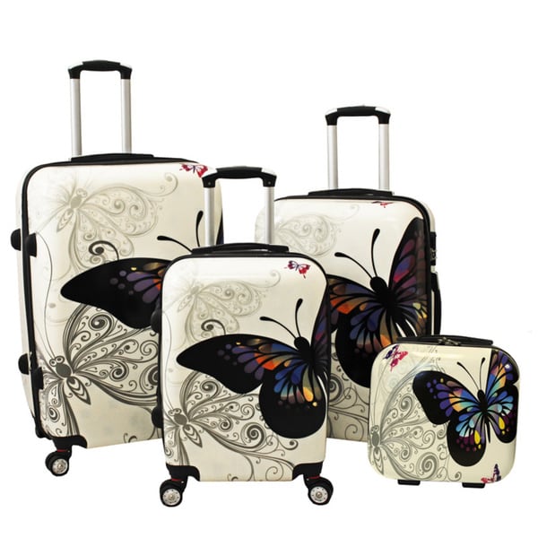 World Traveler Butterfly 4-piece Hardside Spinner Luggage Set with TSA Lock