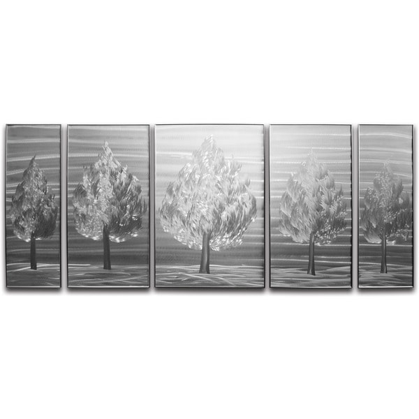 'Five Little Trees' XL 5-panel Handmade Metal Wall Art