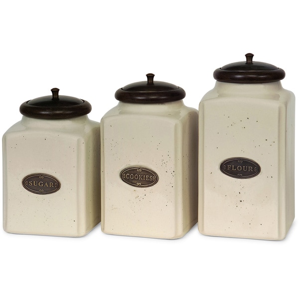 Shop 3-piece Ivory Ceramic Canister Set - Overstock - 9490230