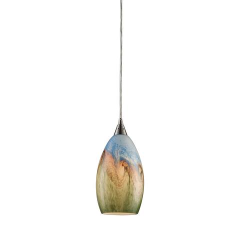 Geologic 1-Light Mini Pendant in Satin Nickel with Multi-colored Glass by ELK Lighting