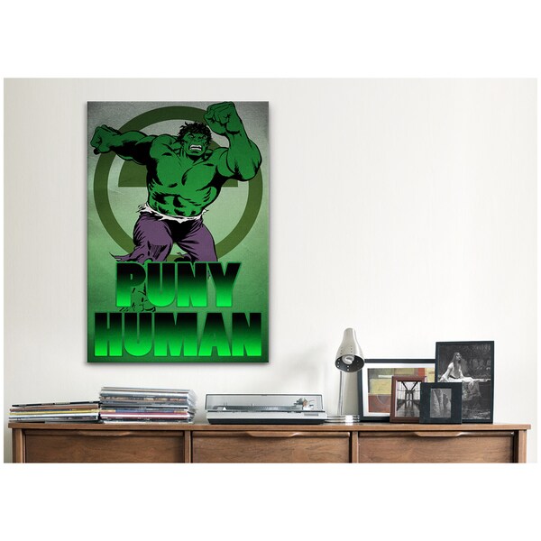 iCanvas Marvel Comic Book Hulk Tagline: Puny Human Canvas Print Wall Art