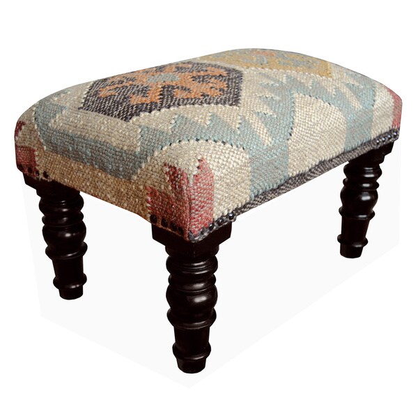 Shop Herat Oriental Handmade Indo Kilim Upholstered Footstool On Sale