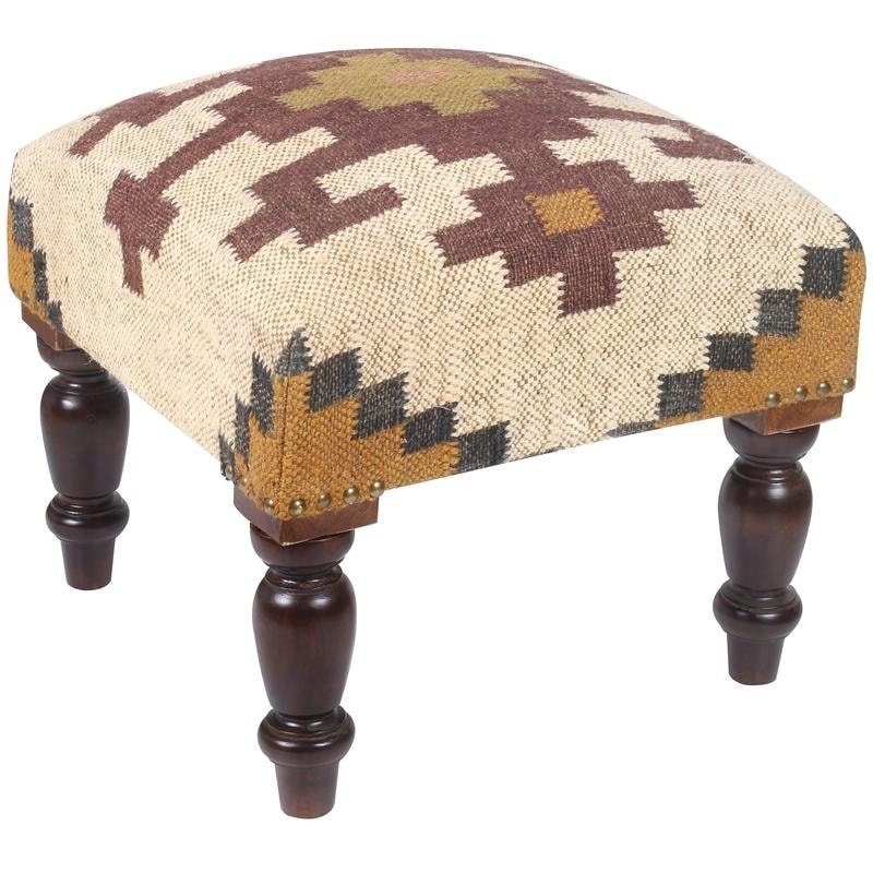Herat Oriental Handmade Indo Kilim Ottoman Footstool (India) - 16 inch x 16 inch x 14 inch (16 inch x 16 inch x 14 inch)