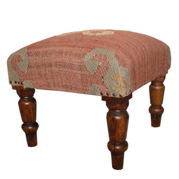 Herat Oriental Handmade Indo Kilim Upholstered Footstool - Overstock ...